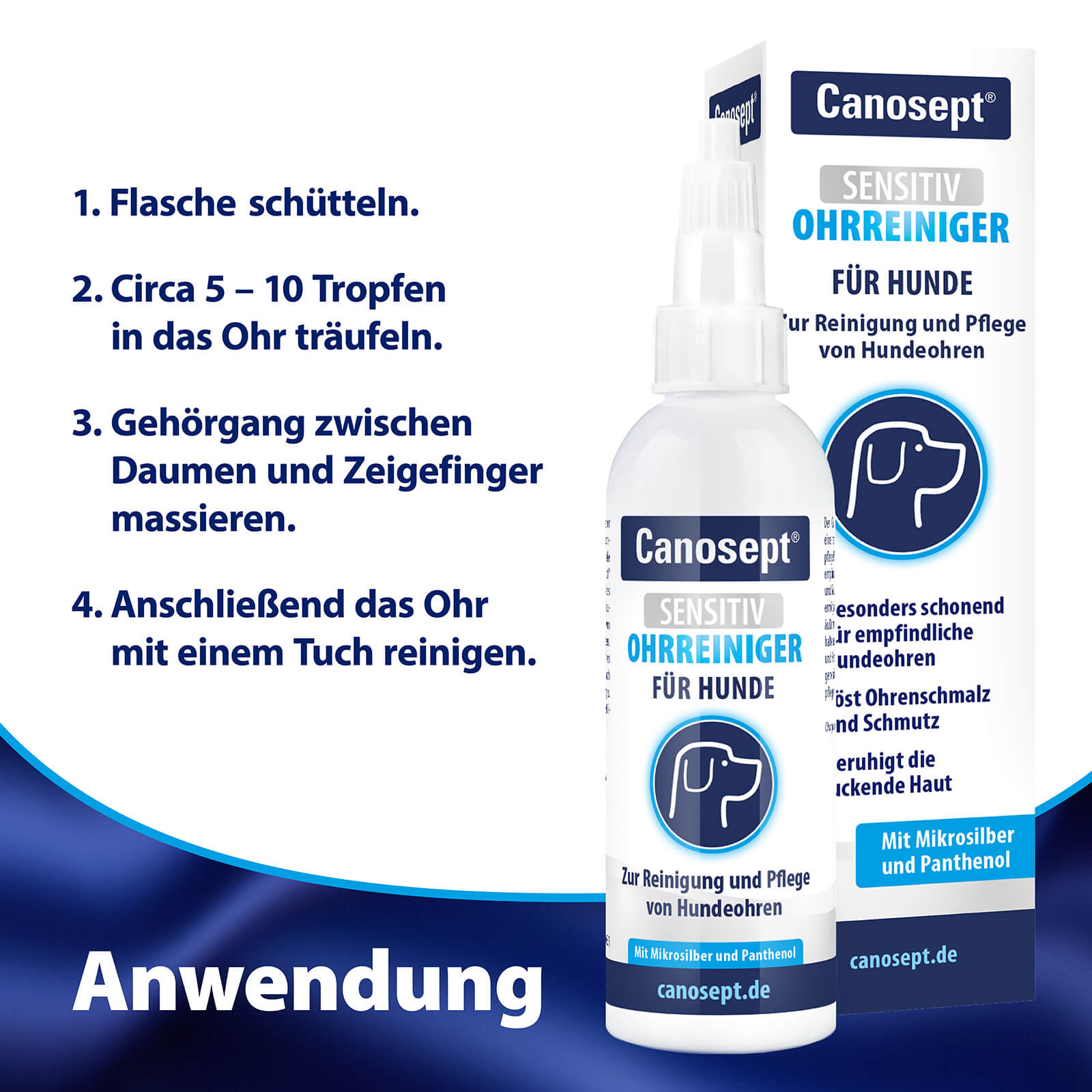 Anwendung Canosept Sensitiv Ohrreiniger