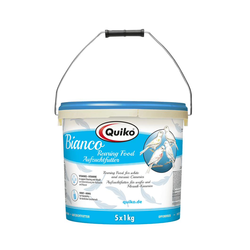 Quiko Bianco - Kraft und Aufzuchtfutter für weiße, helle Kanarien und Mosaiken - Beugt unerwünschten Farbeinlagerungen vor