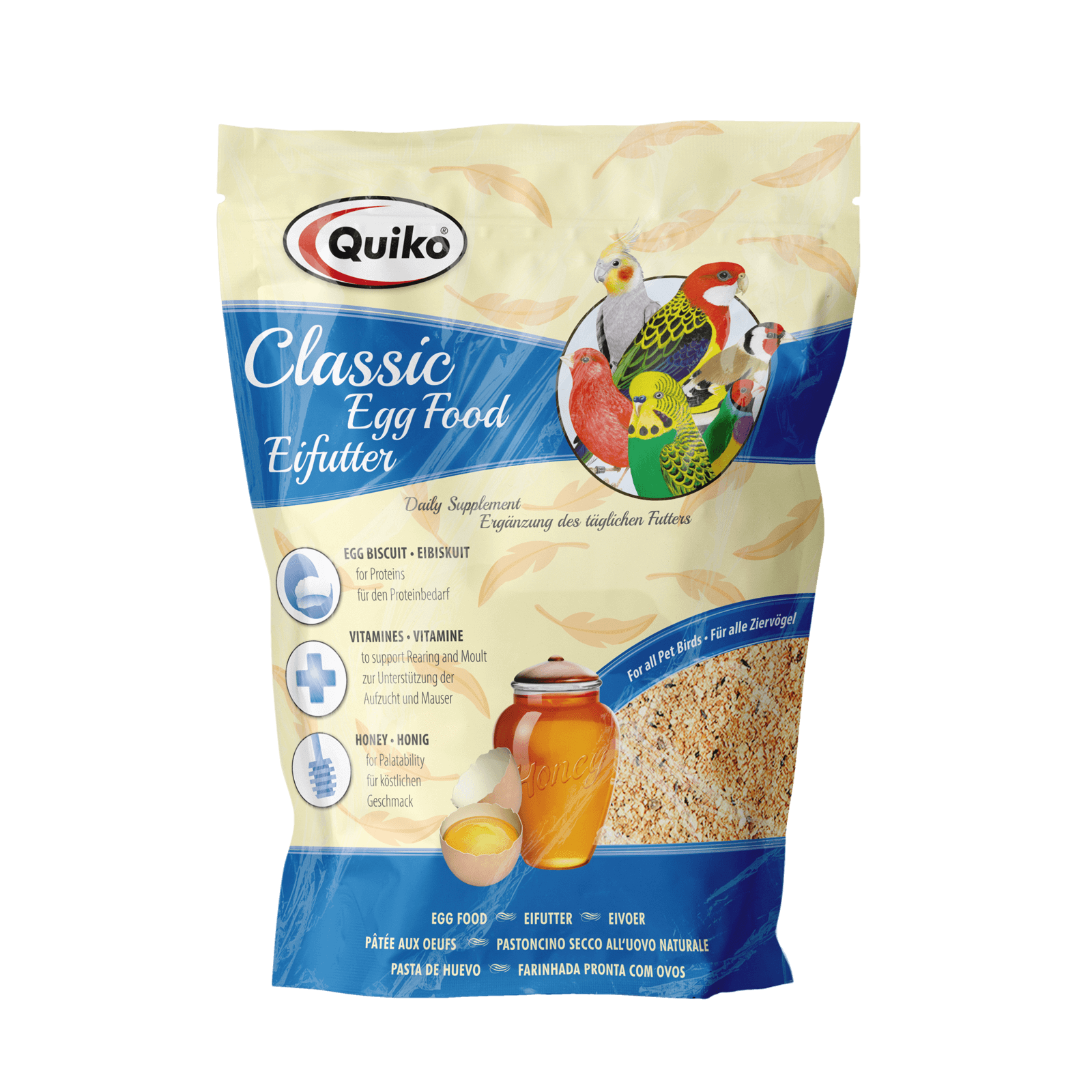 Quiko Classic Eifutter: Kraft und Aufzuchtfutter für alle Ziervögel - Enthält Eibiskuit, Honig und Vitamine