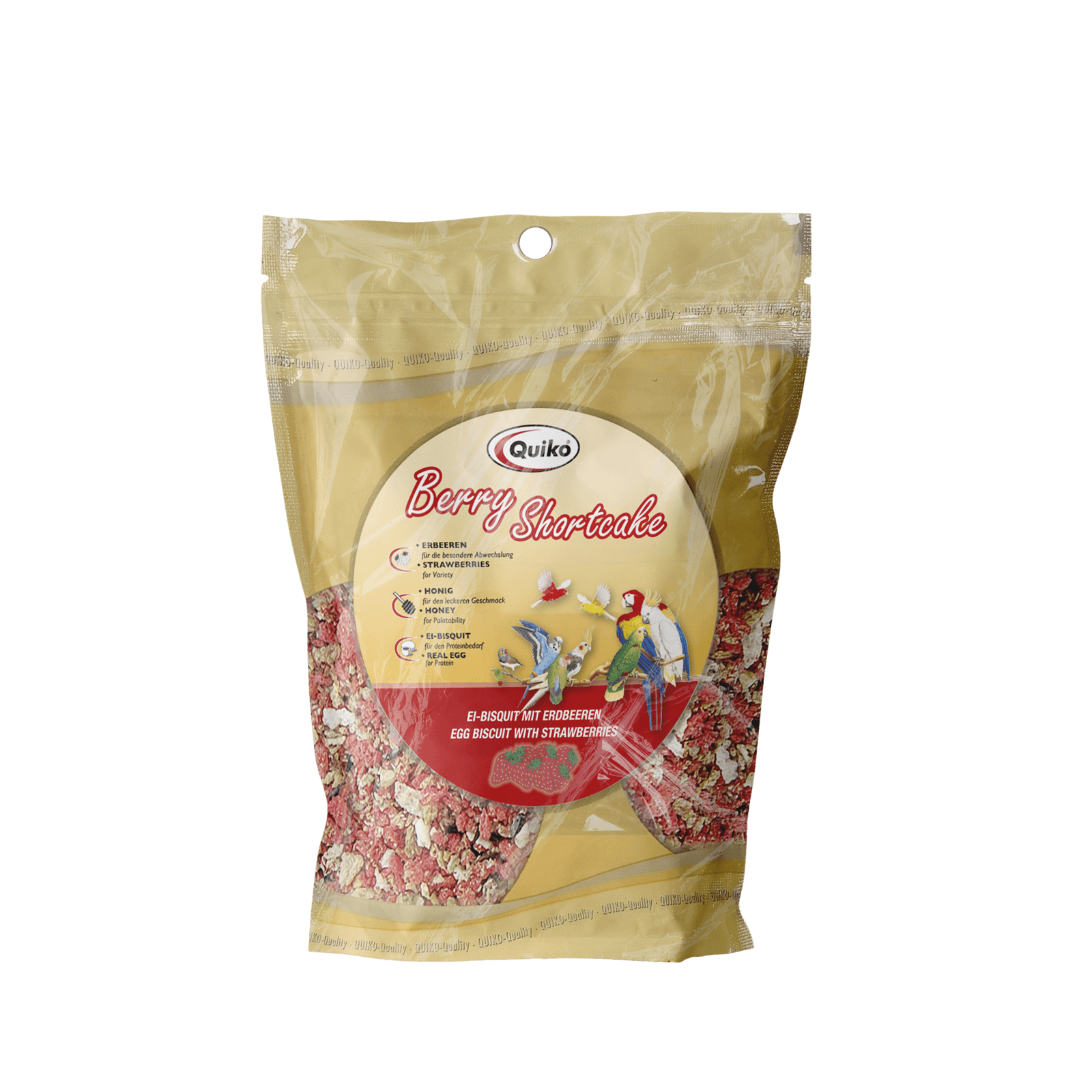 Quiko Erdbeer-Bisquit: Vogelsnack mit Erdbeeren, Honig und Proteinen