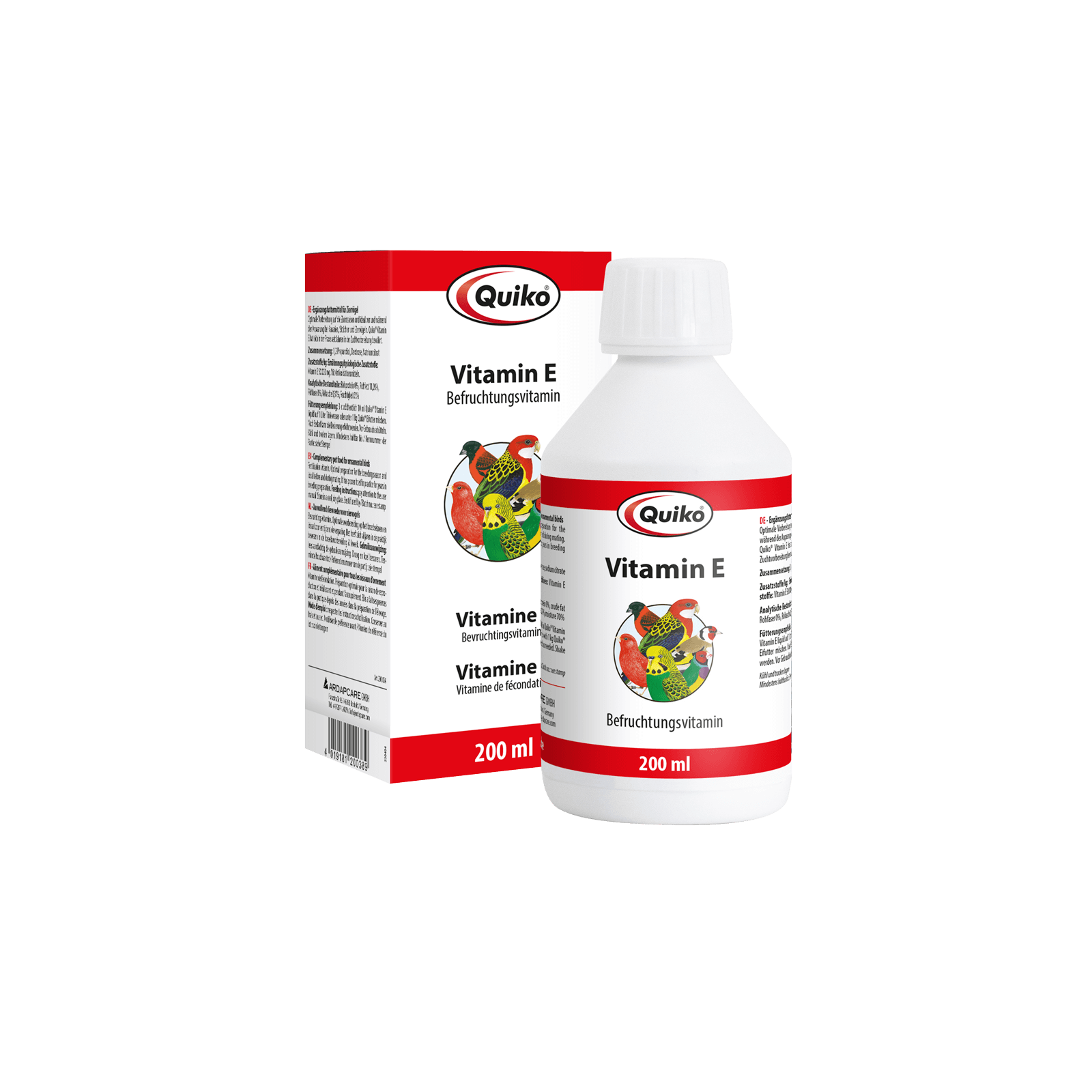 Quiko Vitamin E liquid - Ergänzungsfutter für Kanarien, Sittiche und Ziervögel - Ideal vor und während der Anpaarung