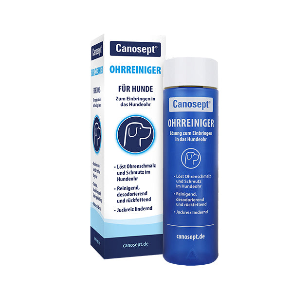 Canosept Ohrreiniger Flasche 125 ml vorne mit Faltschachtel